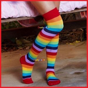 Rainbow Striped Over The Knee Socks Thigh High OTK Red Orange Yellow Green Blue